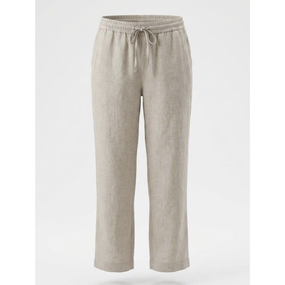 Talbots Linen Pants Women 16W Flax Beige Wide Leg Lagenlook Pull On Casual